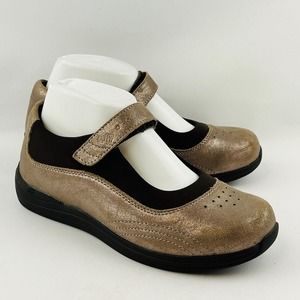 Womens 6.5W Drew Rose Mary‎ Jane Shoes Metallic Gold Leather Adjustable Strap
